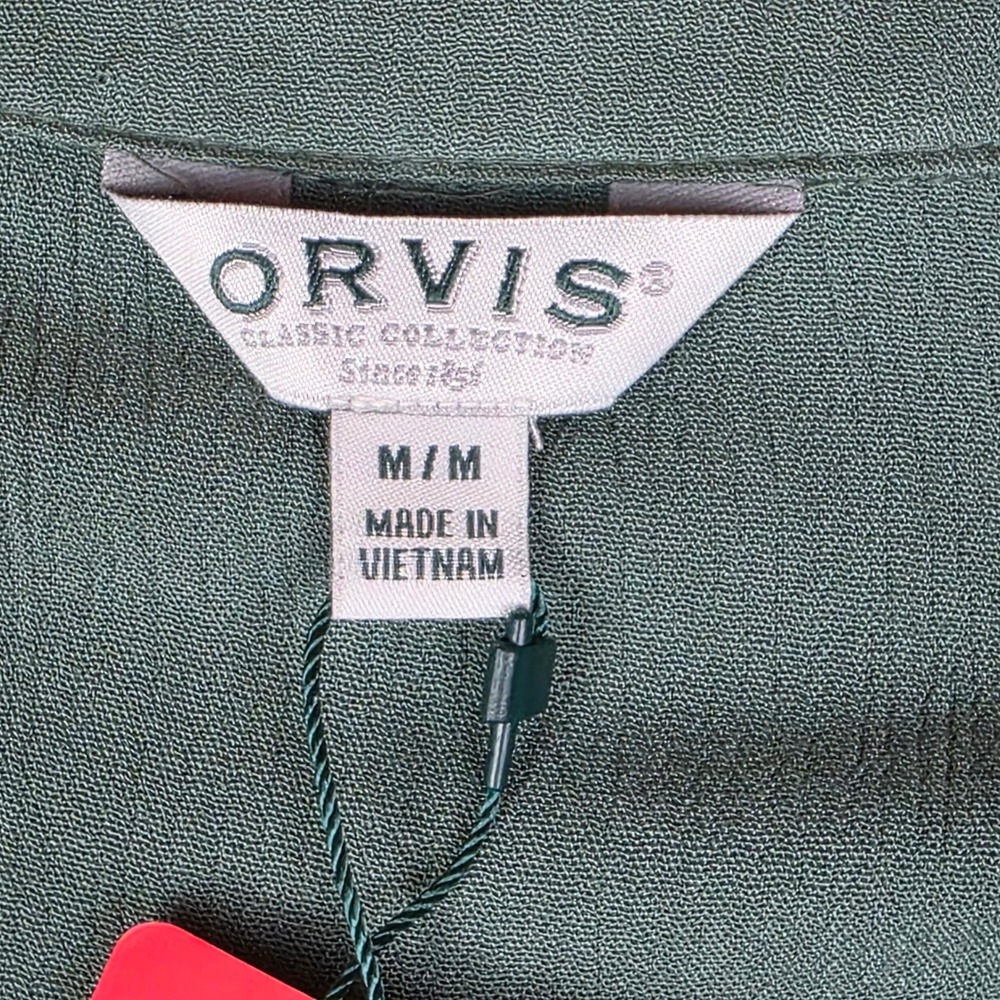 Orvis Womens Green Short Sleeve Button Up Blouse Crinkle Texture Top Medium NEW - Picture 3 of 9
